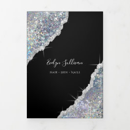 Silver irisierter Glitzer Trifold-Broschüre Dreifach Gefaltete Karte