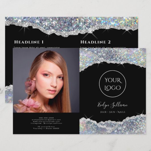 Silver irisierter Glitzer Zweifach-Broschüre (Vorne/Hinten)