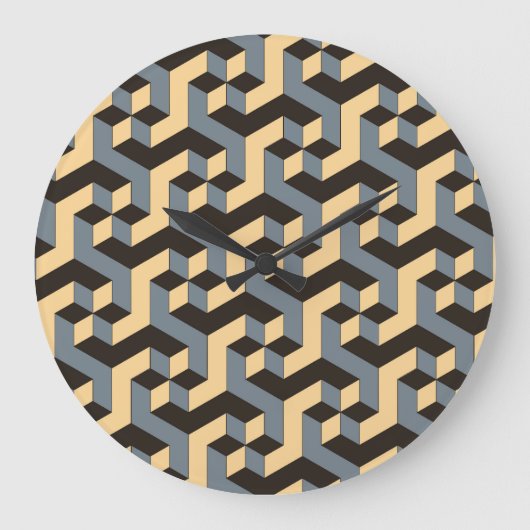 Silver Ivory Geometric Complex Tile Große Wanduhr (Vorderseite)