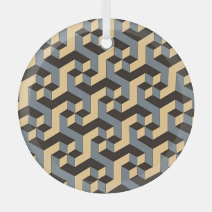 Silver Ivory Geometric Complex Tile Ornament Aus Glas