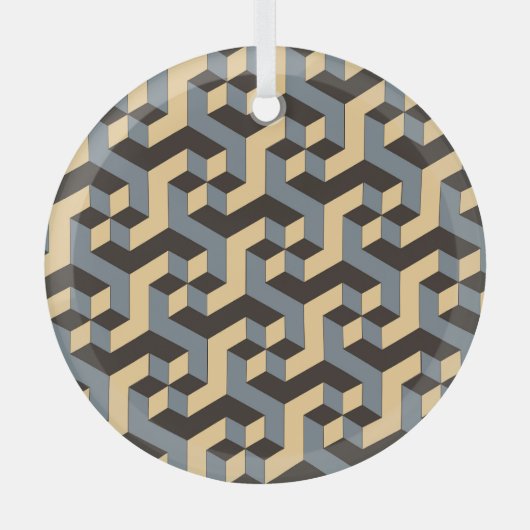 Silver Ivory Geometric Complex Tile Ornament Aus Glas (Vorderseite)