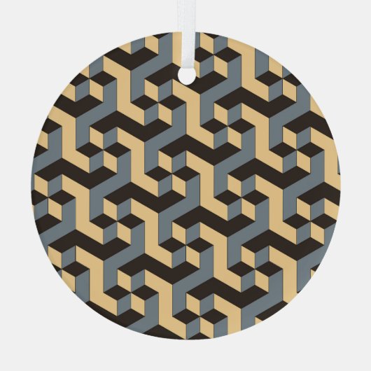 Silver Ivory Geometric Complex Tile Ornament Aus Glas (Rückseite)