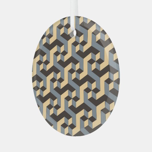 Silver Ivory Geometric Complex Tile Ornament Aus Glas (Vorderseite links)