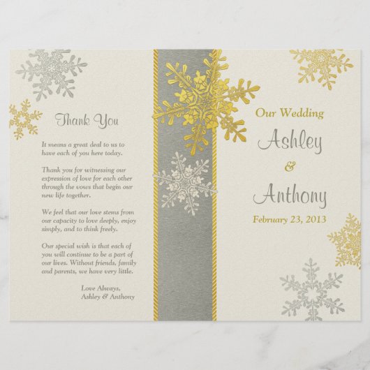 Silver Ivory Gold Snowflake Winter Wedding Program (Vorderseite)