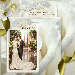Silver Ivory Rose 25. Hochzeitstag Jubiläum Foto Einladung