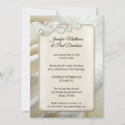Silver Ivory Rose Post Hochzeit Empfang nur Einladung (Vorderseite)
