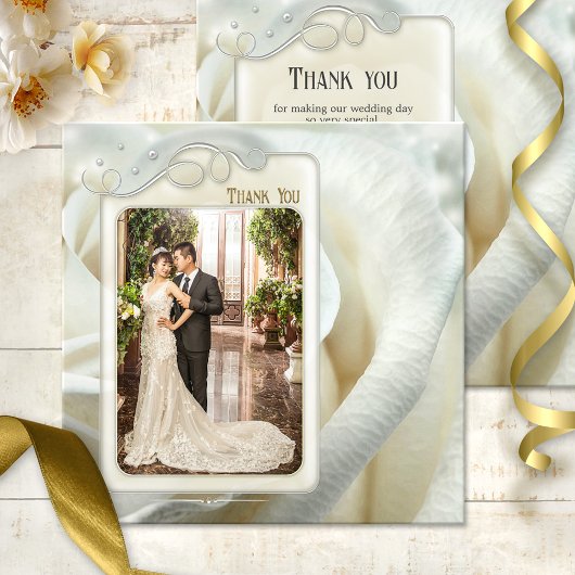 Silver Ivory Rose Wedding Danke Foto Card
