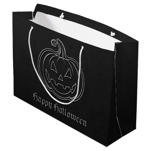 Silver Jack O' Lantern Halloween Große Geschenktüte (Rückseite Schrägansicht)