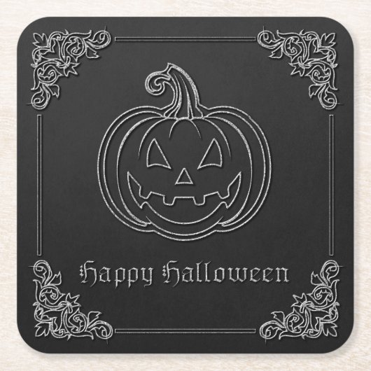 Silver Jack O' Lantern Halloween Rechteckiger Pappuntersetzer (Vorderseite)