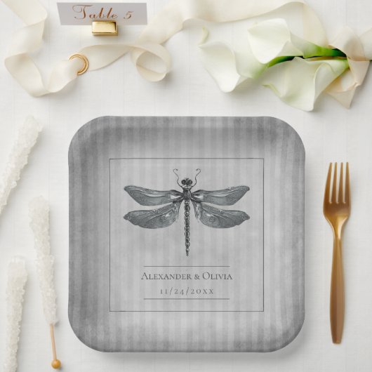 Silver Jeweled Dragonfly Wedding Pappteller (Hochzeit)