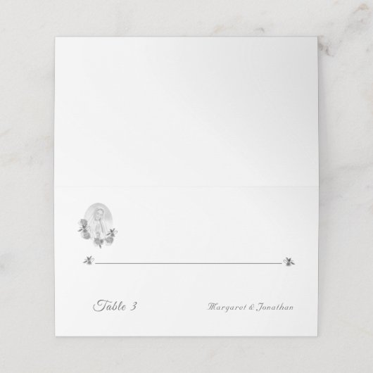 Silver Jungfrau Mary Wedding Falte Platzkarte (Außenseite Aufgefaltet)