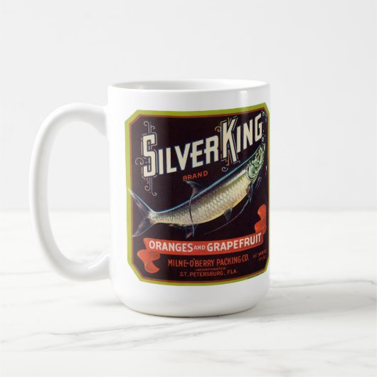 Silver King Brand Orange und Grapefruit Label Kaffeetasse (Links)