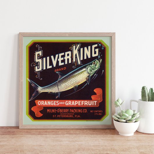 Silver King Brand Orange und Grapefruit Label Poster