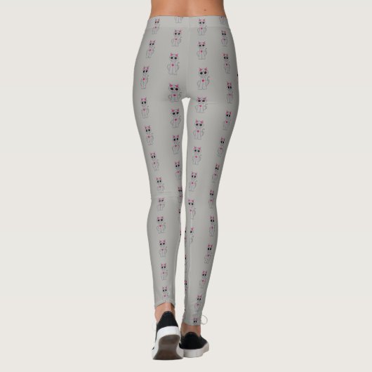 Silver Kitty Cat Cartoon Pattern auf Light Grau Leggings (Rückseite)