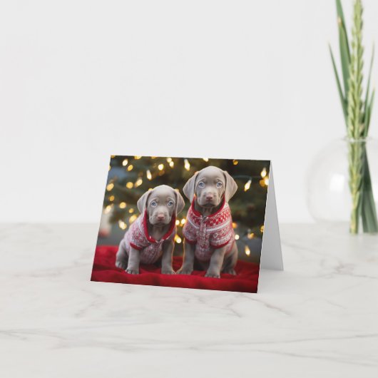 Silver Labrador Puppies Weihnachtskarte Karte (Vorderseite)