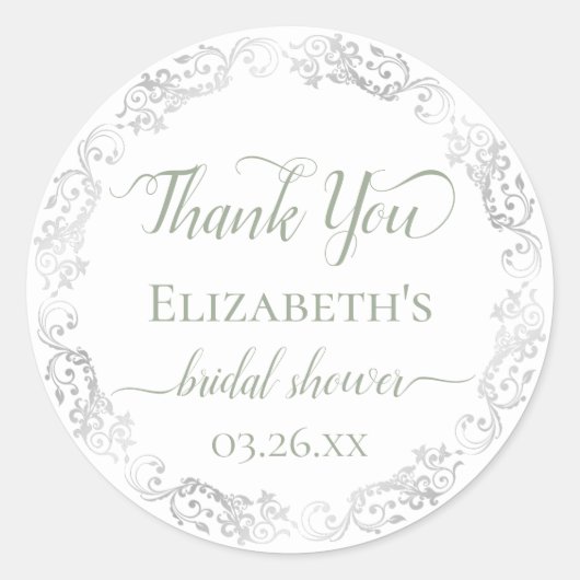 Silver Lace and Sage Green Brautparty Vielen Dank Runder Aufkleber (Vorderseite)