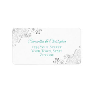 Silver Lace Aqua Aquamarin auf White Wedding Addre Adressaufkleber