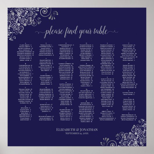 Silver Lace auf Navy Alphabetic Seekarte Poster (Vorne)