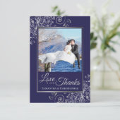 Silver Lace auf Navy Blue Liebe & Danke Wedding (Stehend Vorderseite)