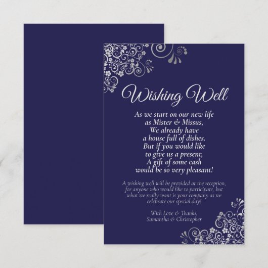 Silver Lace auf Navy Blue Wedding wünscht gutes Ge Begleitkarte (Vorne/Hinten)