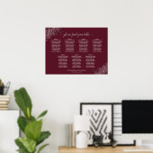 Silver Lace Burgundy 7 Table Wedding Chart Poster (Heimbüro)