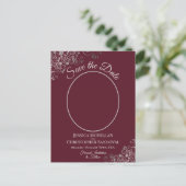 Silver Lace Burgundy Wedding Save the Date Foto Ankündigungspostkarte (Stehend Vorderseite)