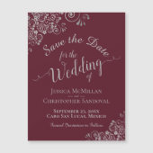 Silver Lace Burgundy Wedding Save the Date Magnet (Vorderseite)