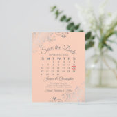 Silver Lace Coral Wedding Save the Date Calendar Ankündigungspostkarte (Stehend Vorderseite)