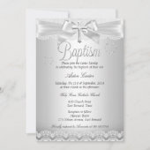 Silver Lace Cross Taufe Junge oder Mädchen Einladung (Vorderseite)