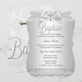 Silver Lace & Cross Taufe Junge oder Mädchen Einladung (Vorne/Hinten)