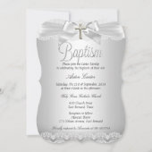 Silver Lace & Cross Taufe Junge oder Mädchen Einladung (Vorderseite)