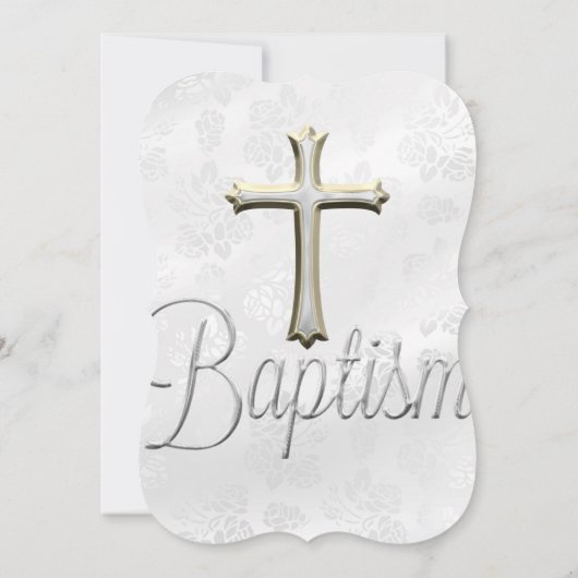 Silver Lace & Cross Taufe Junge oder Mädchen Einladung (Rückseite)