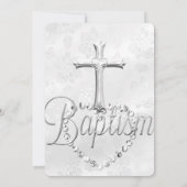 Silver Lace Cross Taufe Junge oder Mädchen Einladung (Rückseite)