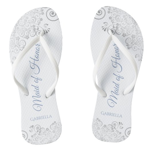 Silver Lace & Dusty Blue Trauzeugin Wedding Badesandalen (Fußbett)