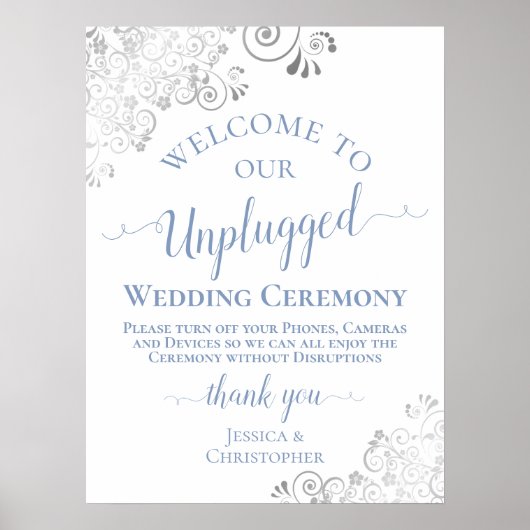 Silver Lace Dusty Blue Unplugged Wedding Zeremonie Poster (Vorne)