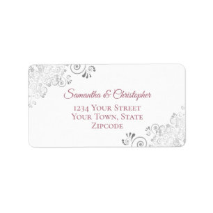 Silver Lace Dusty Rose auf White Wedding Address Adressaufkleber