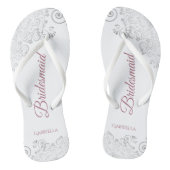 Silver Lace & Dusty Rose Script Bridesmaid Wedding Badesandalen (Fußbett)