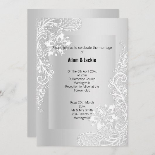 SILVER LACE ELEGANT CLASSY WEDD 2 EINLADUNG (Vorne/Hinten)