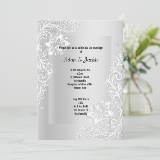 SILVER LACE ELEGANT CLASSY WEDY EINLADUNG (Stehend Vorderseite)