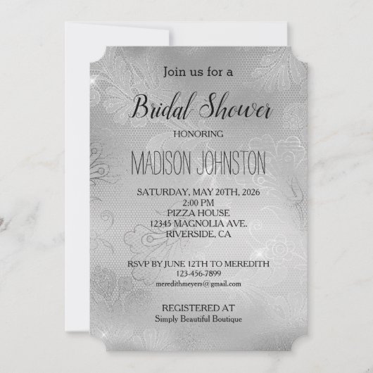 Silver Lace Floral Einladung (Vorderseite)