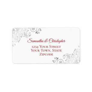 Silver Lace Frills Red auf White Wedding Address Adressaufkleber