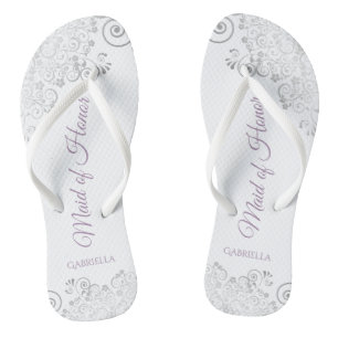 Silver Lace & Lavender Trauzeugin Wedding Badesandalen