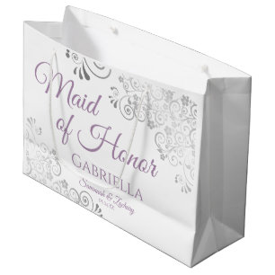 Silver Lace & Lavender Trauzeugin White Wedding Große Geschenktüte