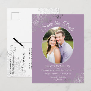 Silver Lace Lavender Wedding Save the Date Foto Ankündigungspostkarte