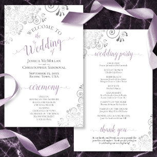 Silver Lace Lavender White Budget Hochzeitsprogram