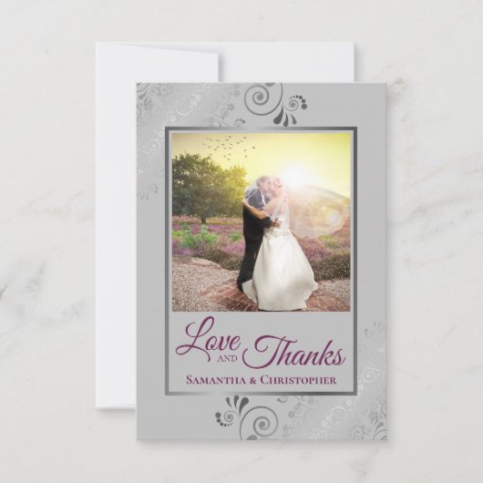 Silver Lace Magenta & Gray Liebe & Danke Hochzeit (Vorderseite)