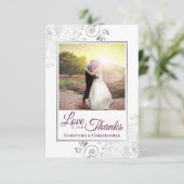 Silver Lace Magenta & White Liebe & Danke Hochzeit (Stehend Vorderseite)