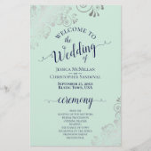 Silver Lace Mint & Navy Budget Hochzeitsprogramm (Vorderseite)