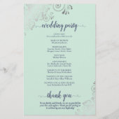 Silver Lace Mint & Navy Budget Hochzeitsprogramm (Rückseite)