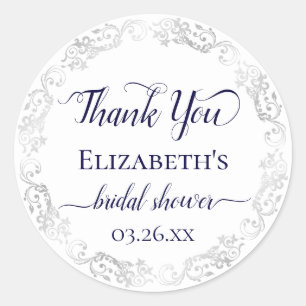Silver Lace Navy auf White Brautparty Danke Runder Aufkleber